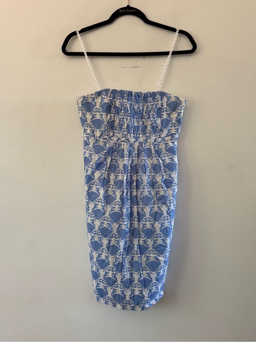 Lilly Pulitzer Vintage Blue White Crab Print Smocked Strapless Fitted Mini Dress